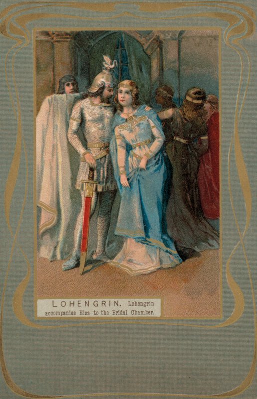 Lohengrin ledsager Elsa til brudekammeret (farvelitografi) af European School