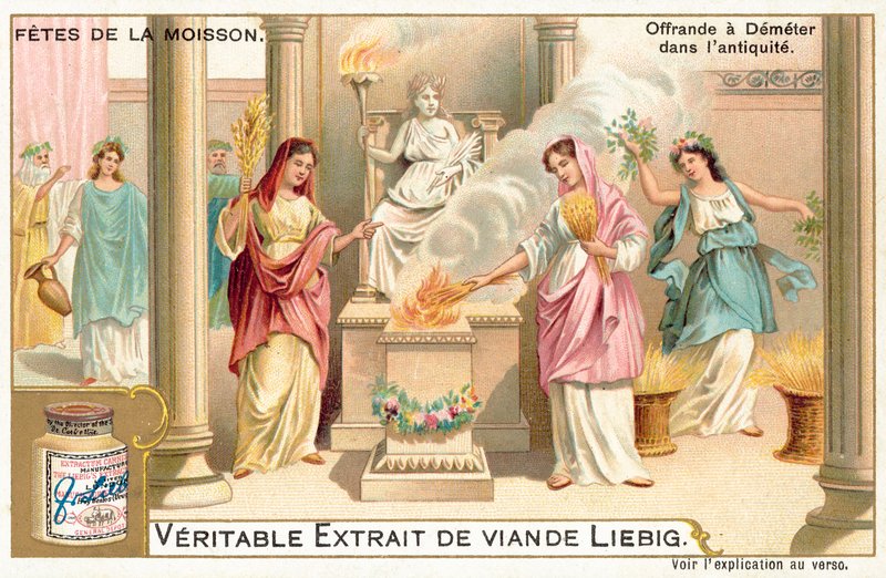 Ofring til Demeter i det antikke Grækenland (chromolitho) af European School