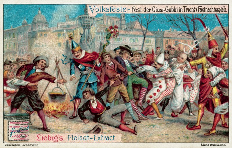 Mardi Gras-fester i Trento, Italien (chromolitho) af European School