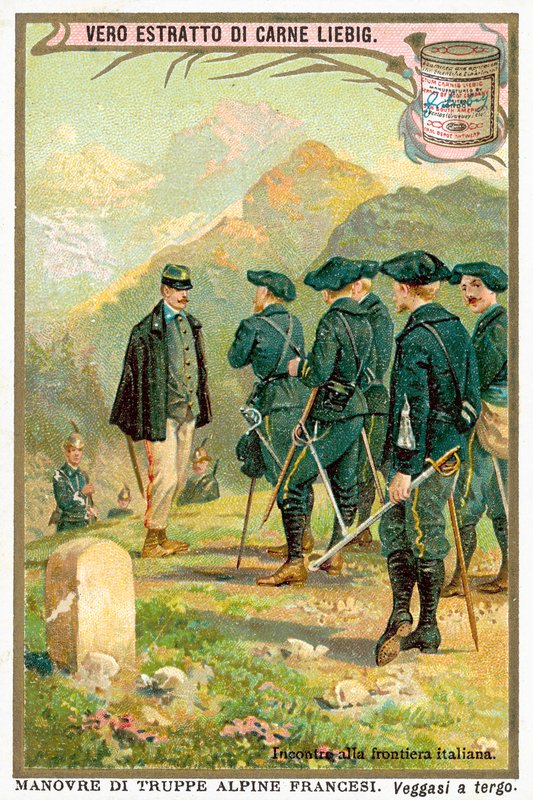 Møde ved den italienske grænse (chromolitho) af European School