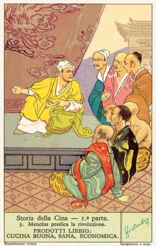 Mencius prædiker revolution (chromolitho) af European School