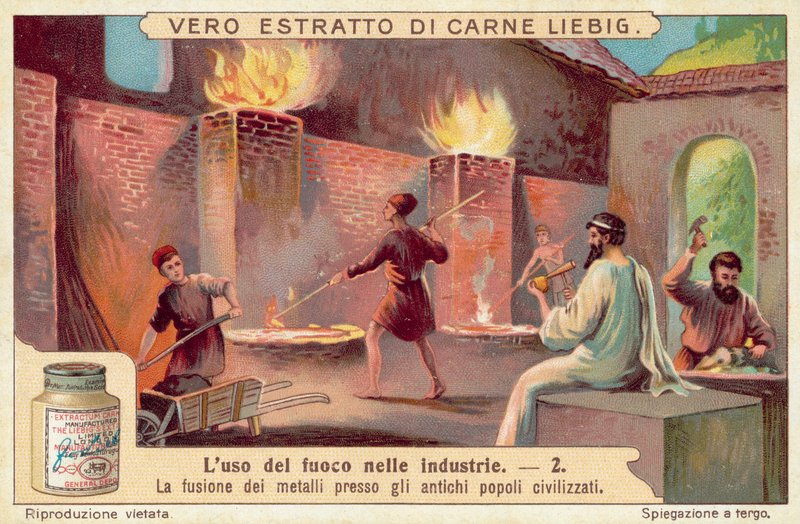Metalbearbejdning i gamle civilisationer (chromolitho) af European School