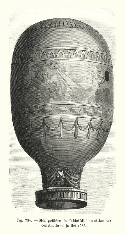 Montgolfiere af Abbe Miollan og Janinet, bygget i juli 1785 (gravering) af European School