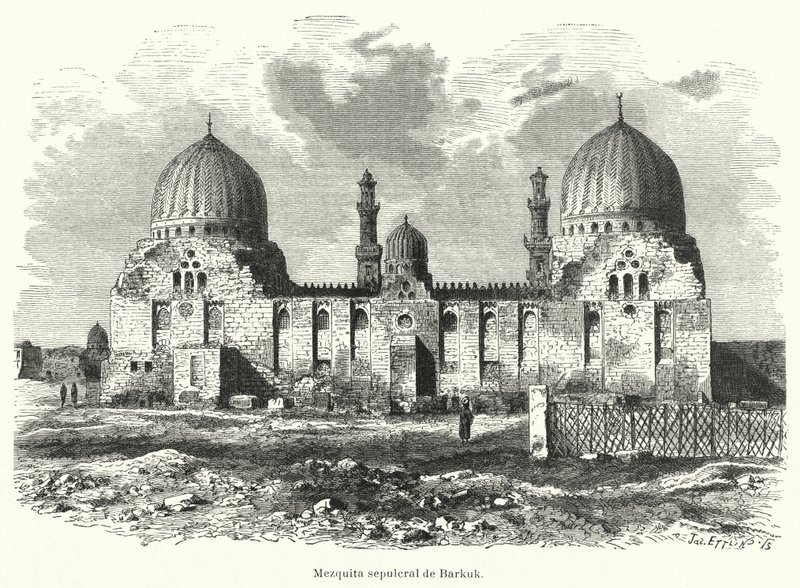 Sultan Barquqs moské og mausoleum, Kairo, Egypten (litho) af European School