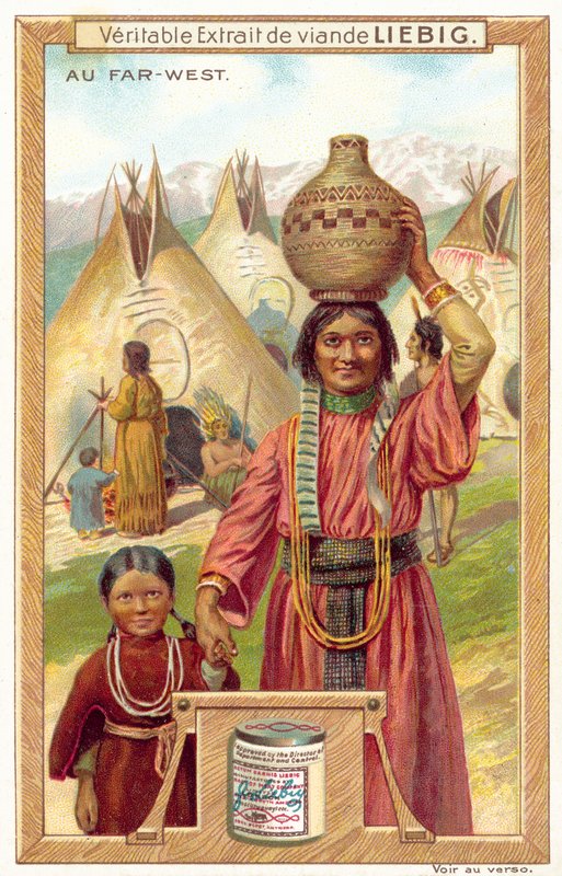 Indianerlandsby (chromolitho) af European School