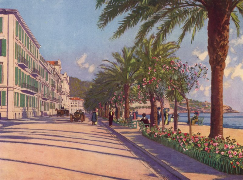 Nice, Promenade du Midi mod øst (farvelitografi) af European School