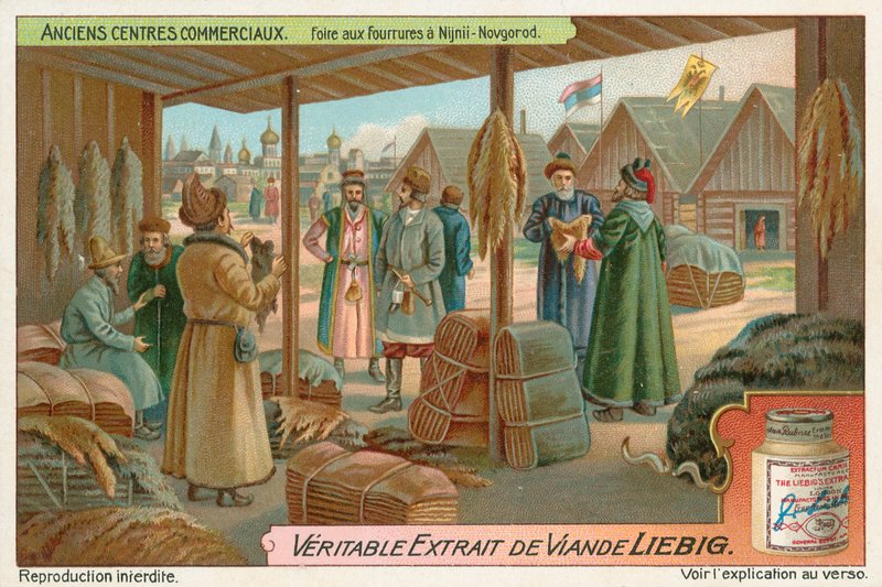 Nizhny Novgorod, Rusland, Liebig-kort, begyndelsen af det 20. århundrede (chromo) af European School