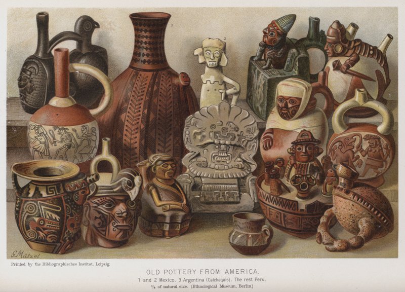 Gammelt keramik fra Amerika (chromolitho) af European School