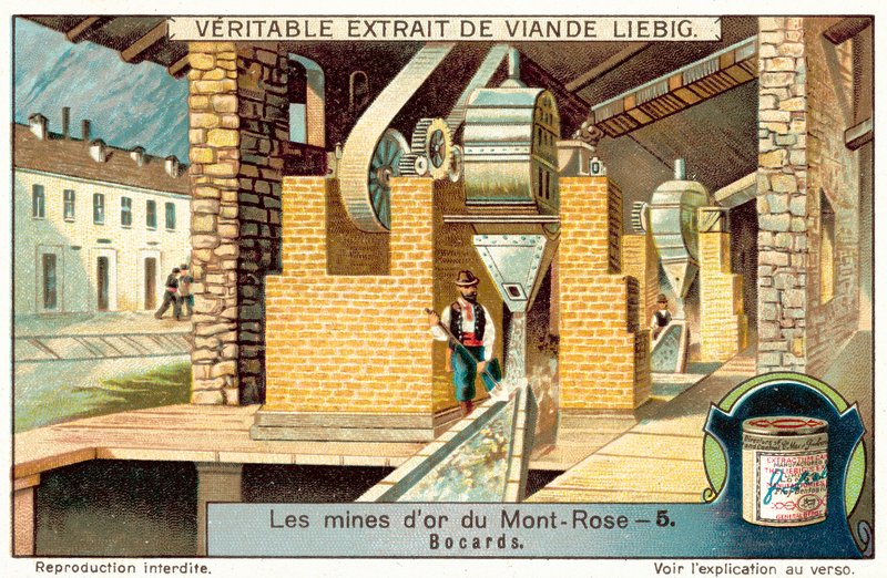 Malmmølle ved Monte Rosa guldminerne, Italien (chromolitho) af European School