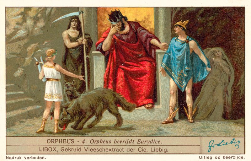 Orpheus befrier Eurydice (chromolitho) af European School