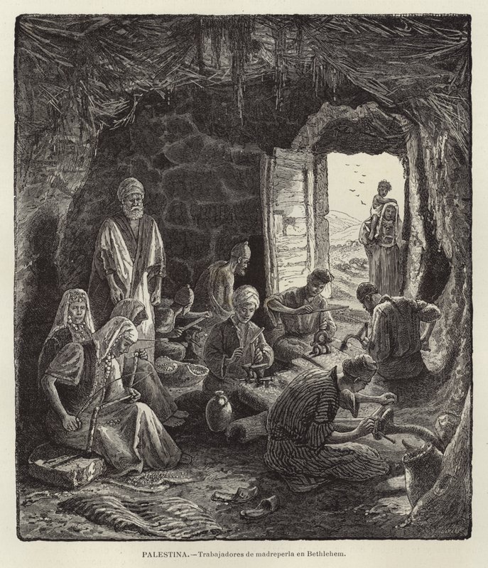 Palæstina, perlemorarbejdere i Betlehem af European School