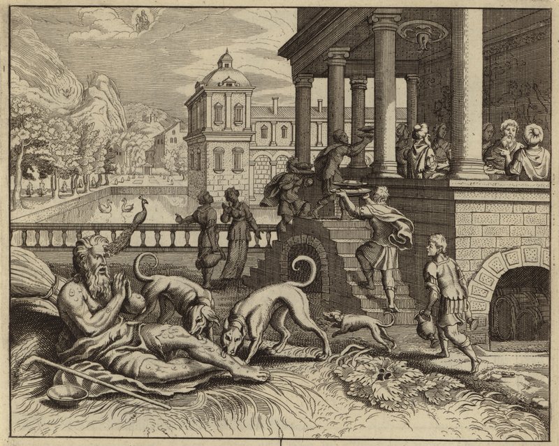 Lignelse om den rige mand og tiggeren Lazarus (stik) af European School