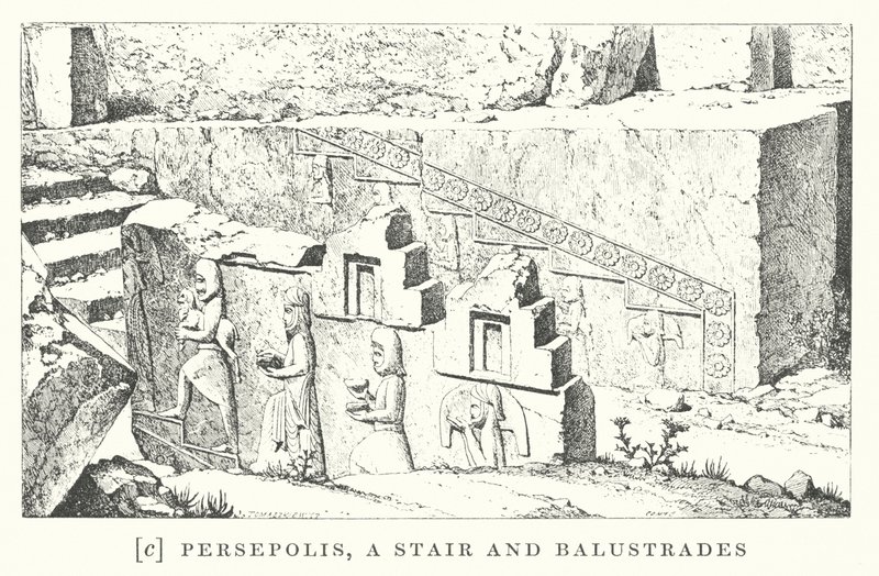 Persepolis, en trappe og balustrader (litografi) af European School