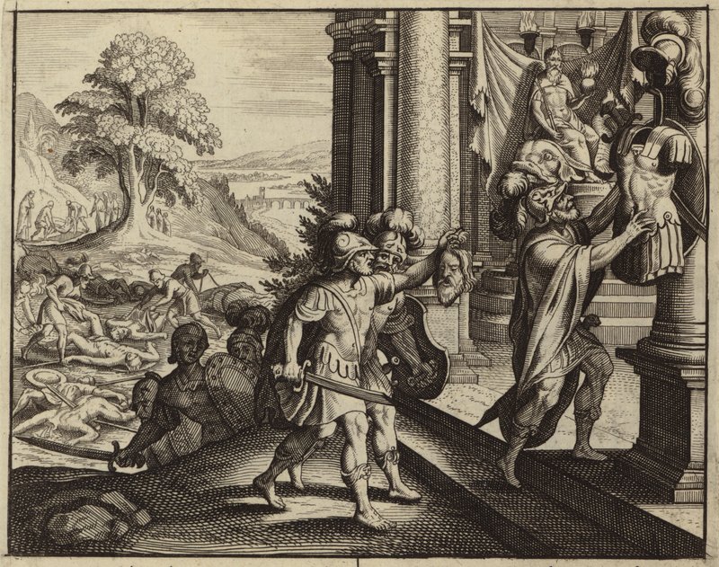 Filister sætter Sauls hoved i deres gud Dagons tempel (gravering) af European School