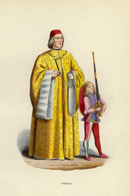 Podestat (farvet gravering) af European School