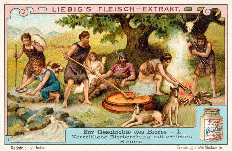Forhistorisk ølproduktion ved hjælp af opvarmede sten (chromolitho) af European School
