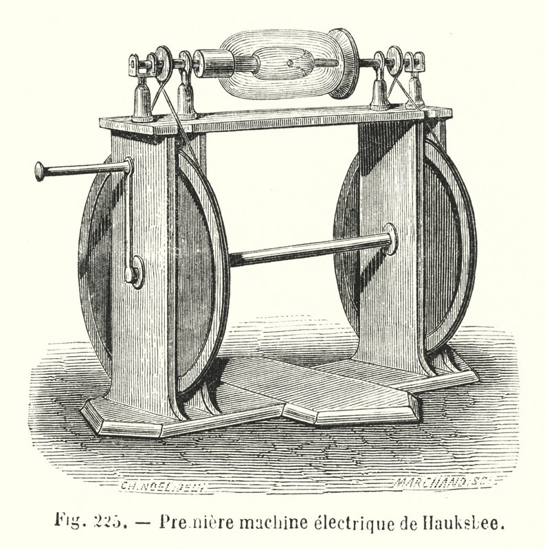 Premiere machine electrique de Hauksbee (gravering) af European School