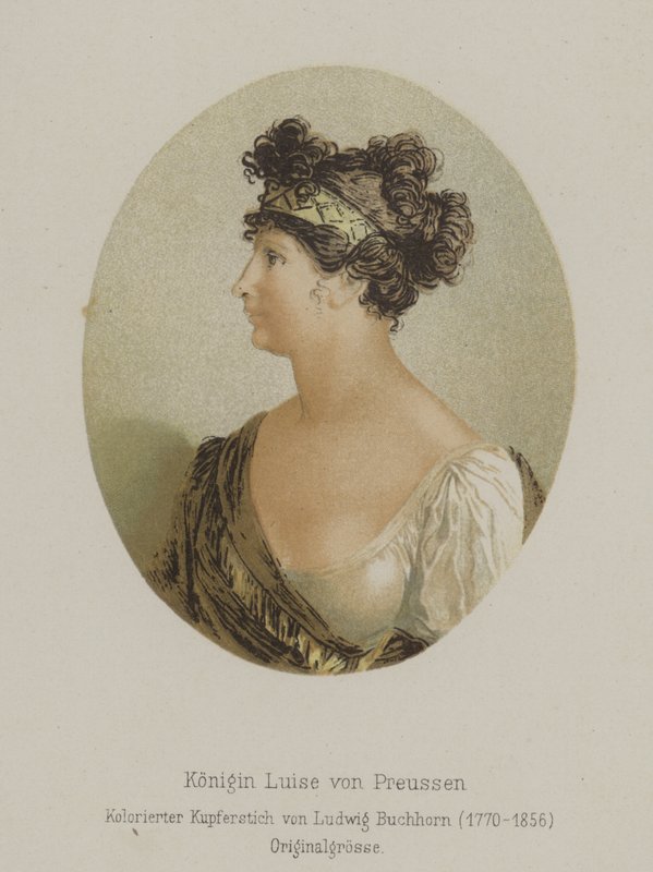 Dronning Luise af Preussen, konsort af kong Frederik Vilhelm III (farvet gravering) af European School