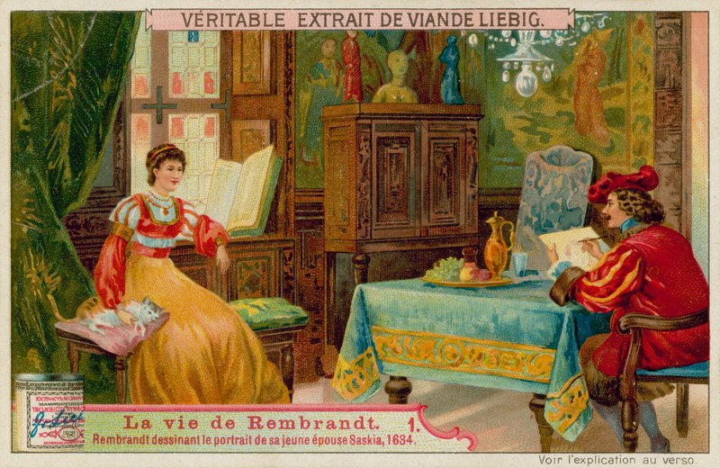 Rembrandt tegner et billede af sin kone Saskia af European School
