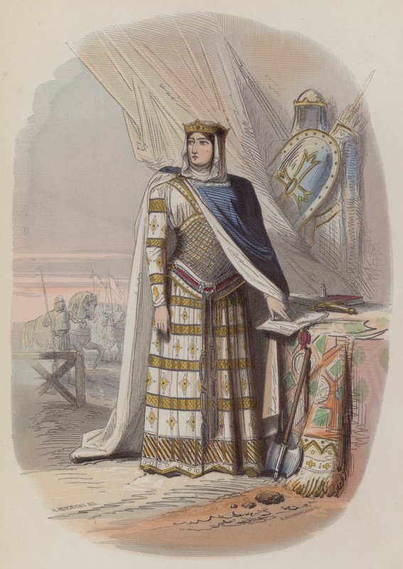 Richilde, grevinde af Hainaut, grevinde ægtefælle og regent af Flandern (farvet gravering) af European School