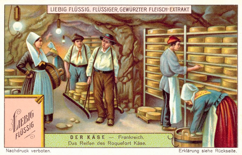 Roquefort oste, der modnes i Frankrig (chromolitho) af European School