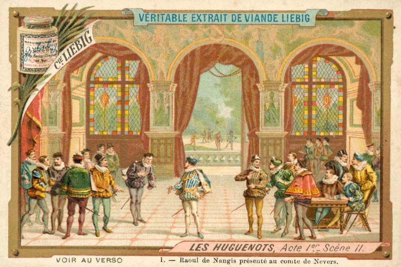 Scene fra Giacomo Meyerbeers opera Les Huguenots (chromolitho) af European School