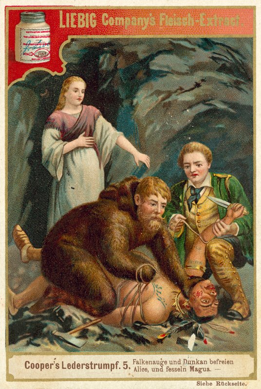 Scene fra Last of the Mohicans, af James Fenimore Cooper (chromolitho) af European School