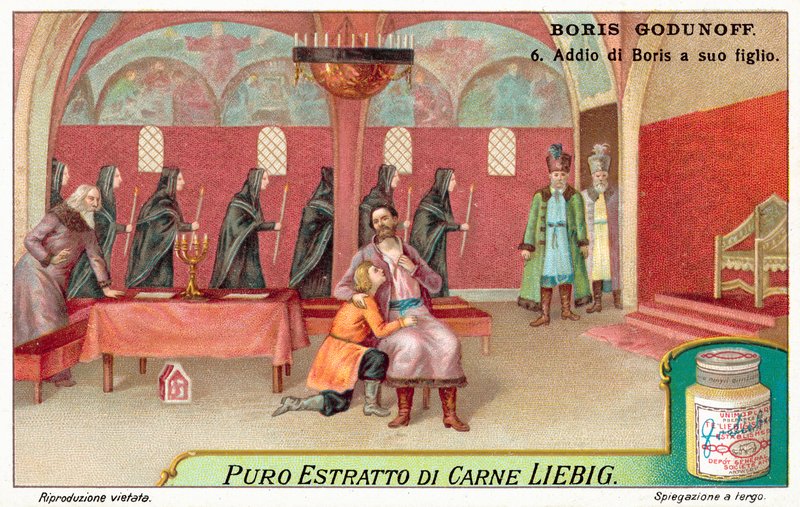 Scene fra Modest Mussorgskys opera Boris Godunov (chromolitho) af European School
