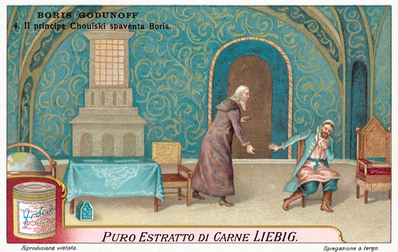 Scene fra Modest Mussorgskys opera Boris Godunov (chromolitho) af European School