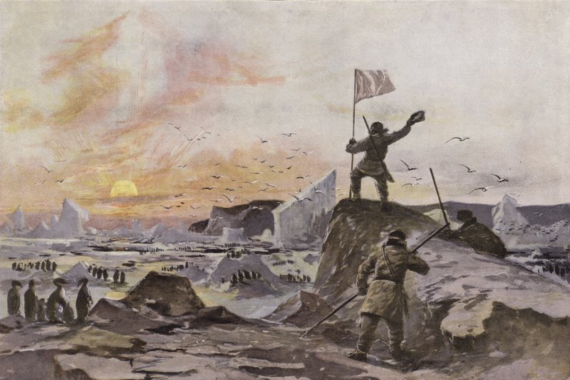 Skotsk opdagelsesrejsende Thomas Simpson opdager Victoria Land i det canadiske arktiske område, september 1838 (farve litho) af European School
