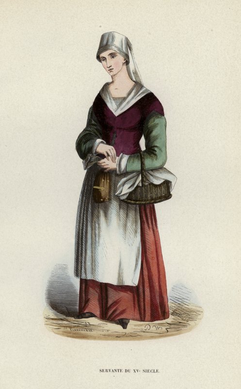 Tjener fra det 15. århundrede (farvet gravering) af European School