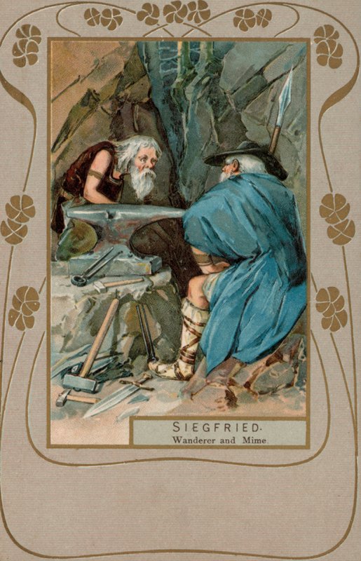 Siegfried, vandrer og mimer (farvelitografi) af European School