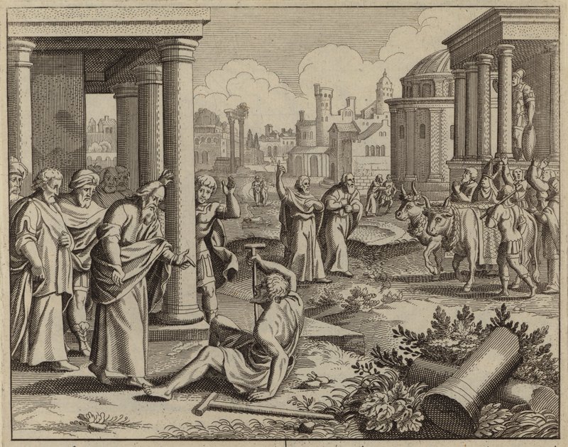 St. Paul helbreder en mand, der var halt og aldrig havde gået (gravering) af European School