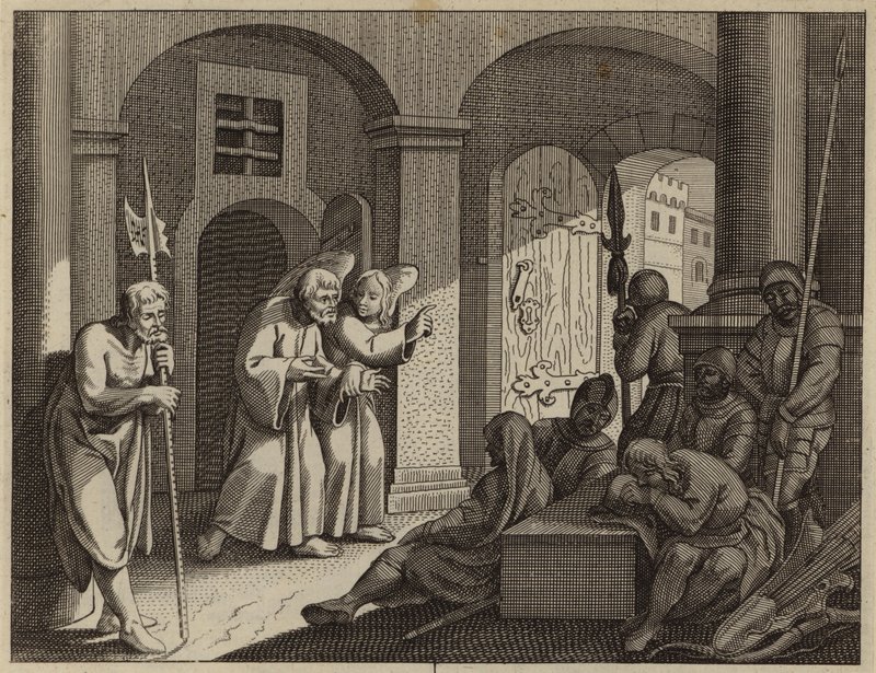 Sankt Peter befriet fra fængslet af en engel (gravering) af European School