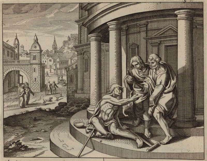Sankt Peter helbreder en lam tigger i Jesu Kristi navn (gravering) af European School