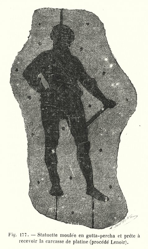 Statuette støbt i guttaperka og klar til at modtage platin-kroppen, Lenoir-proces (gravering) af European School