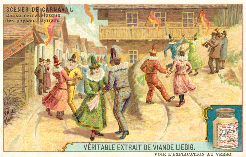 Steiermarks bondekarnevalsdans, Østrig (chromolitho) af European School