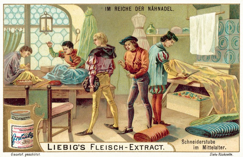 Skrædderværksted i middelalderen (chromolitho) af European School
