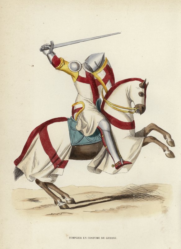 Templar i krigskostume (farvet gravering) af European School