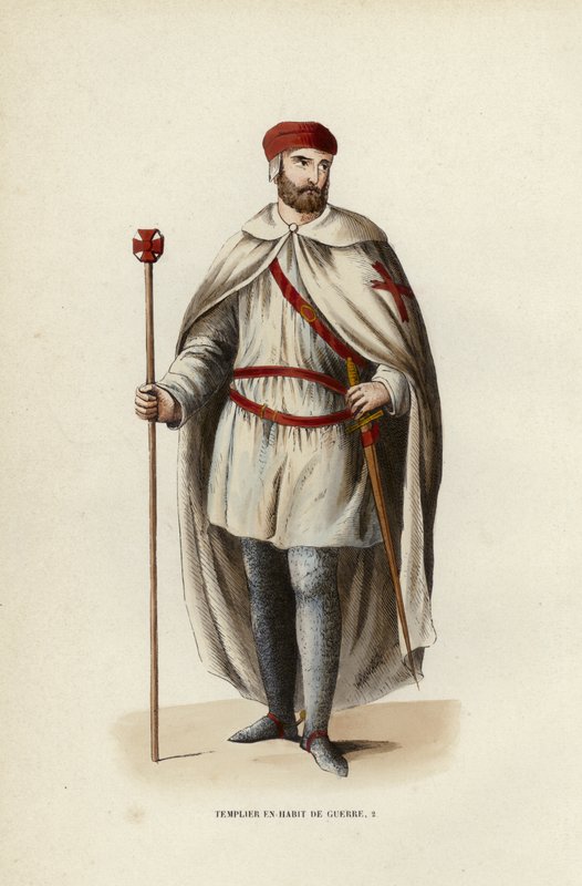 Templar i krigskjole (farvet gravering) af European School