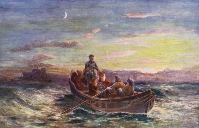 Mary, dronning af Skotland, flygter fra Loch Leven Castle (farvelitografi) af European School
