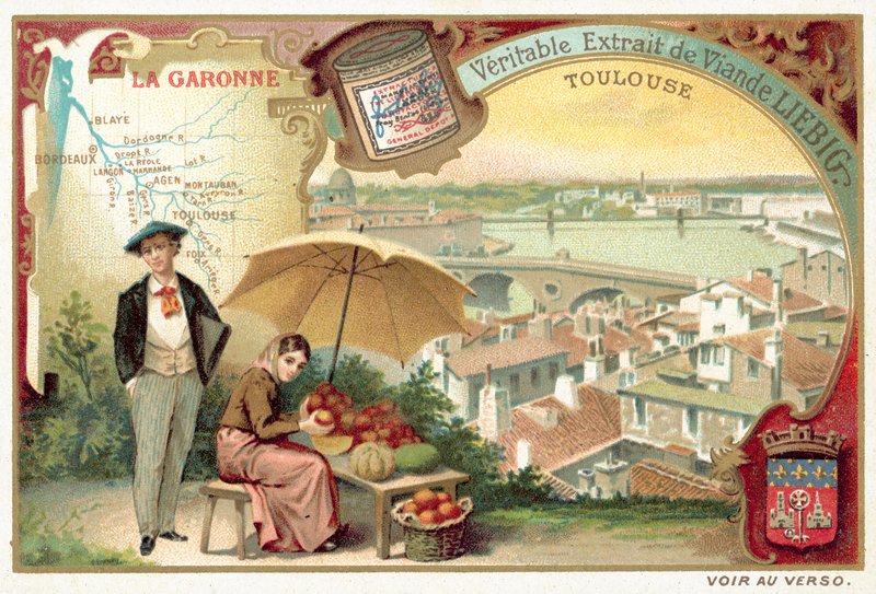 Garonne og udsigt over Toulouse (chromolitho) af European School