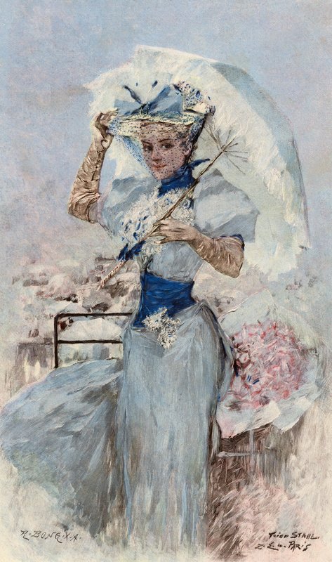 The Girl in Blue (farvelitografi) af European School