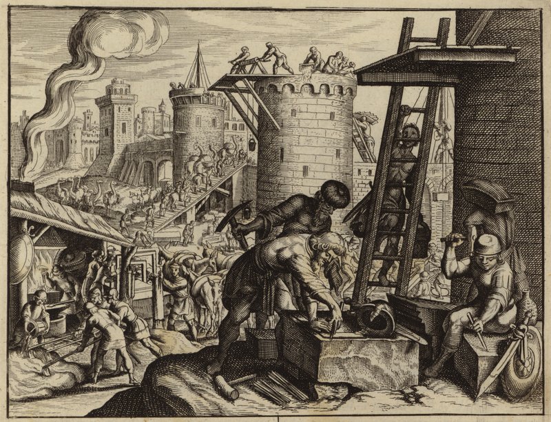 Jøderne genopbygger Jerusalems mure (gravering) af European School