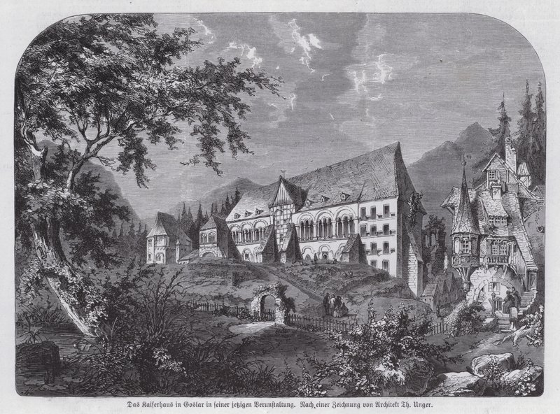 Kaiserhaus, kejserpalads i Goslar, Tyskland (gravering) af European School