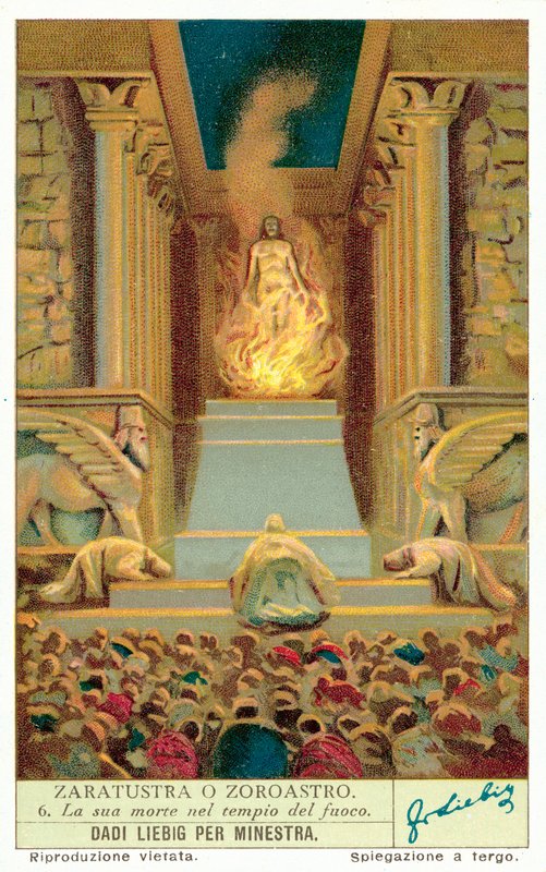 Zoroasters død i Ildtemplet (chromolitho) af European School