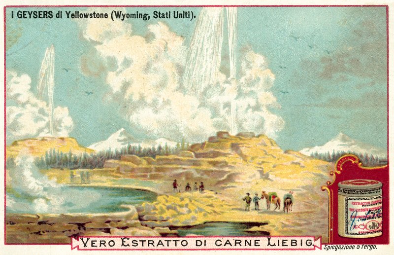 Gejserne i Yellowstone National Park, Wyoming, USA (chromolitho) af European School