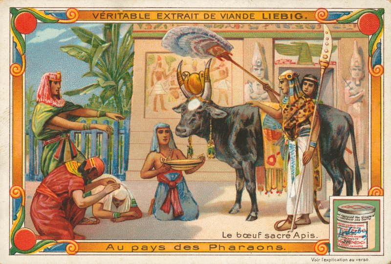 Den hellige tyr Apis, Liebig-kort, begyndelsen af det 20. århundrede (chromo) af European School