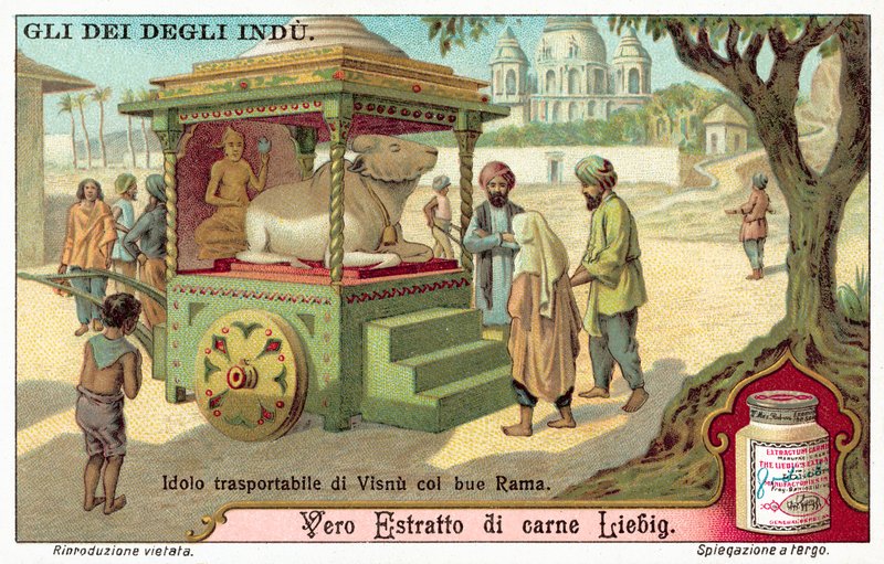Transportabelt idol af Vishnu med oksen Rama (chromolitho) af European School