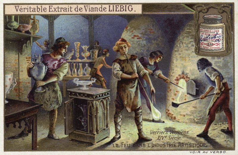 Venetian glass blowers, 14th Century  af European School